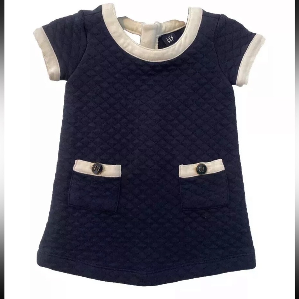 Baby Gap Girls Dress Short Sleeves Navy Blue Size 12-18 M Toddler 100% Cotton